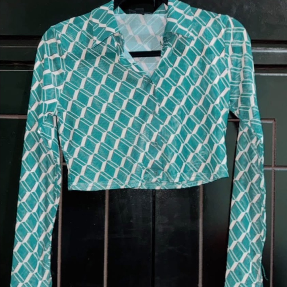 Teal Geometric Patterned Women's Top